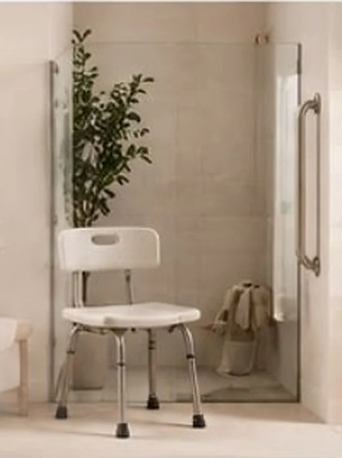 Shower chair with back in a modern walk-in shower
