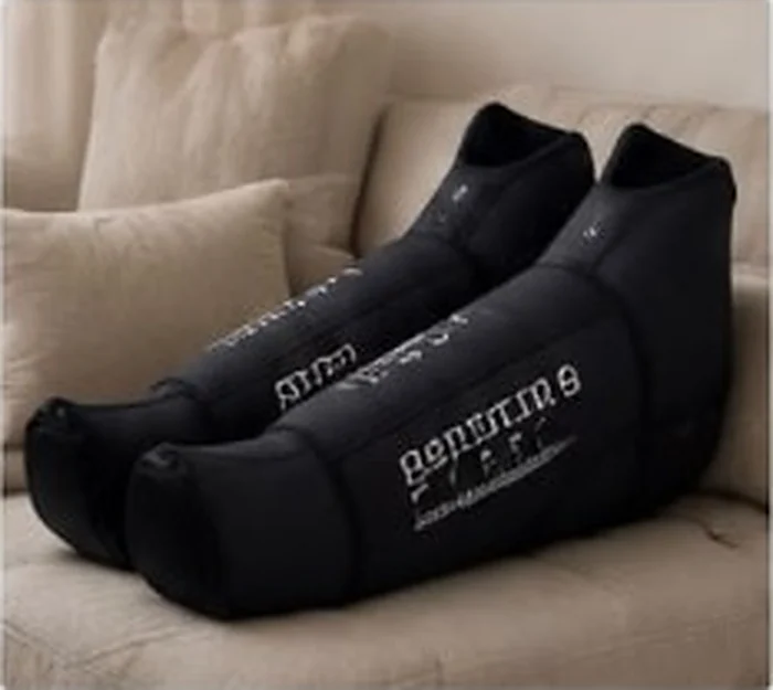Compression recovery boots on a neutral sofa